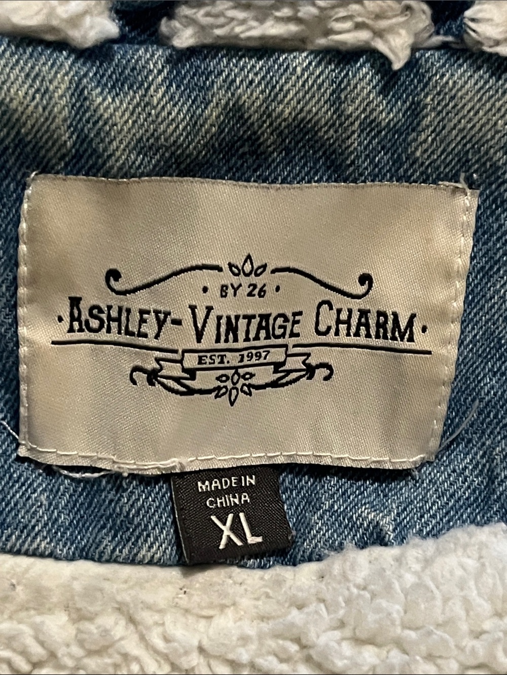 Light Wash Denim Jacket with Cream Sherpa Hood - Picture 4 of 5